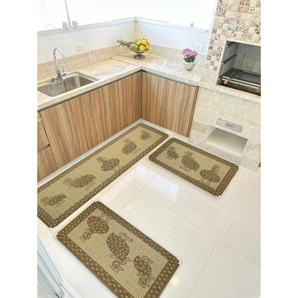 Jogo Tapete Cozinha Kit 3 Peças Sisal Antiderrapante Ks-75