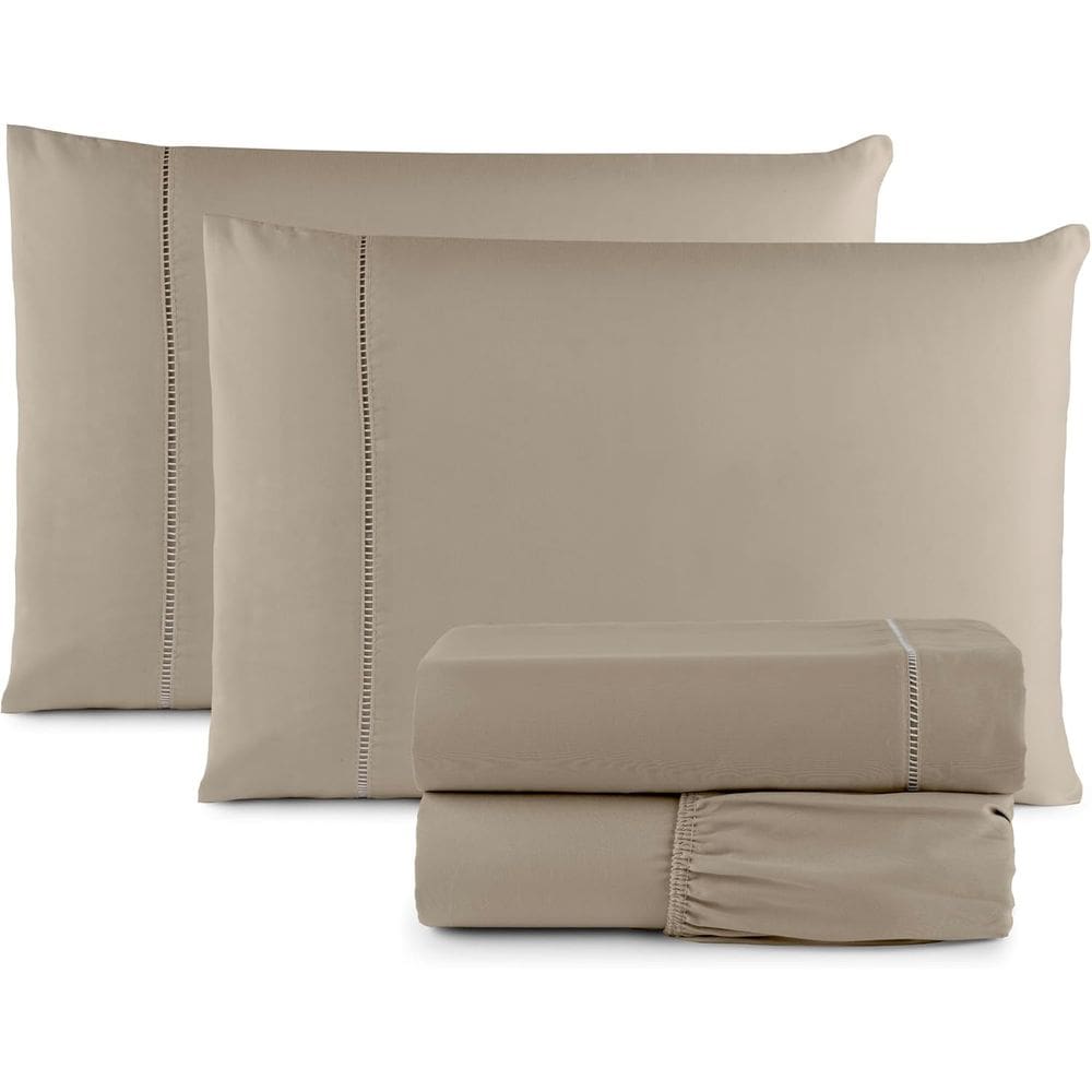 Jogo Lençol 3 Peças Viúva 200x110x25 Micro Percal 400 Fios Cáqui