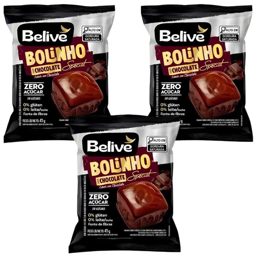 Kit 3 Bolinho Sabor Chocolate Especial 45G Belive