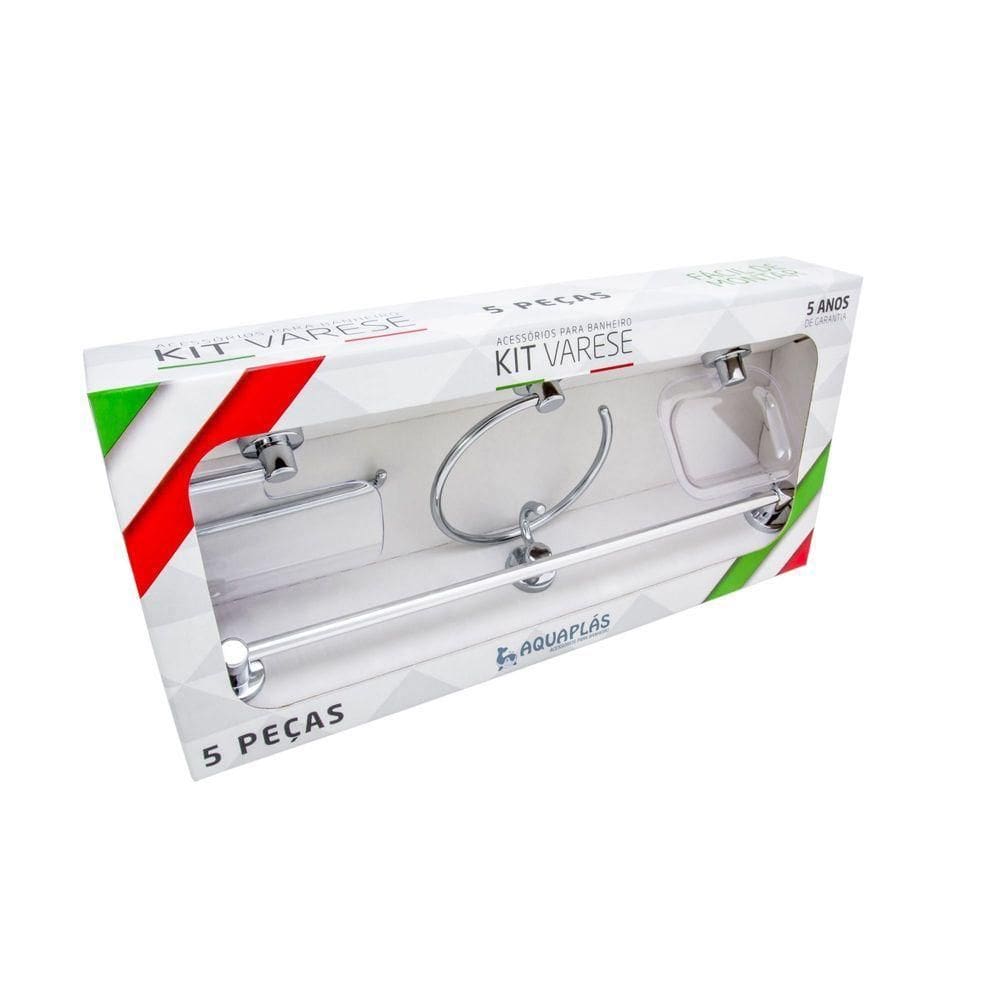 Kit De Banheiro Linha Varese 5 Peças Cromado Cristal