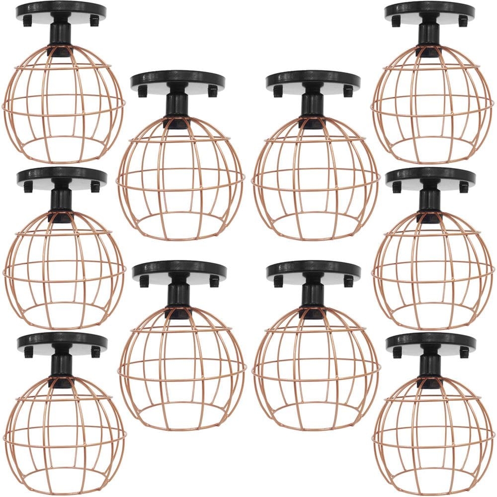 10 Lustres Teto Plafon Industrial Aramado Globo Cobre Rose Retrô Luminária Vintage Preto Agp Ilumini