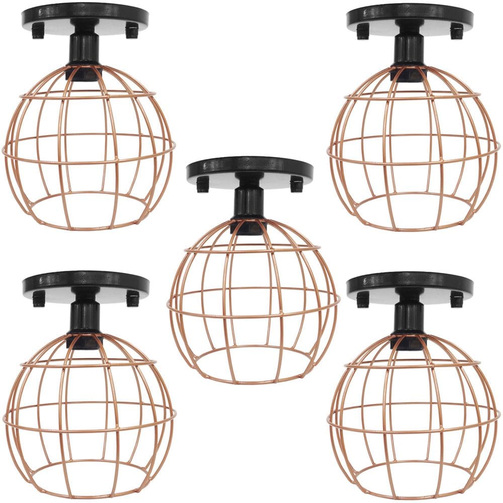 5 Lustres Teto Plafon Industrial Aramado Globo Cobre Rose Retrô Luminária Vintage Preto Agp Ilumini