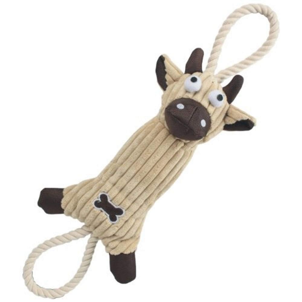 Juguete para perro Pet Life `Vaca de peluche` con cuerda de yute ecológica y chirriador