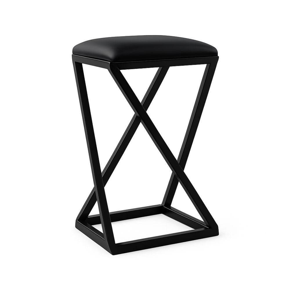 Banqueta Z Baixa 50 Cm Banquinho Cozinha Balcão Bar Corino Cor:preto