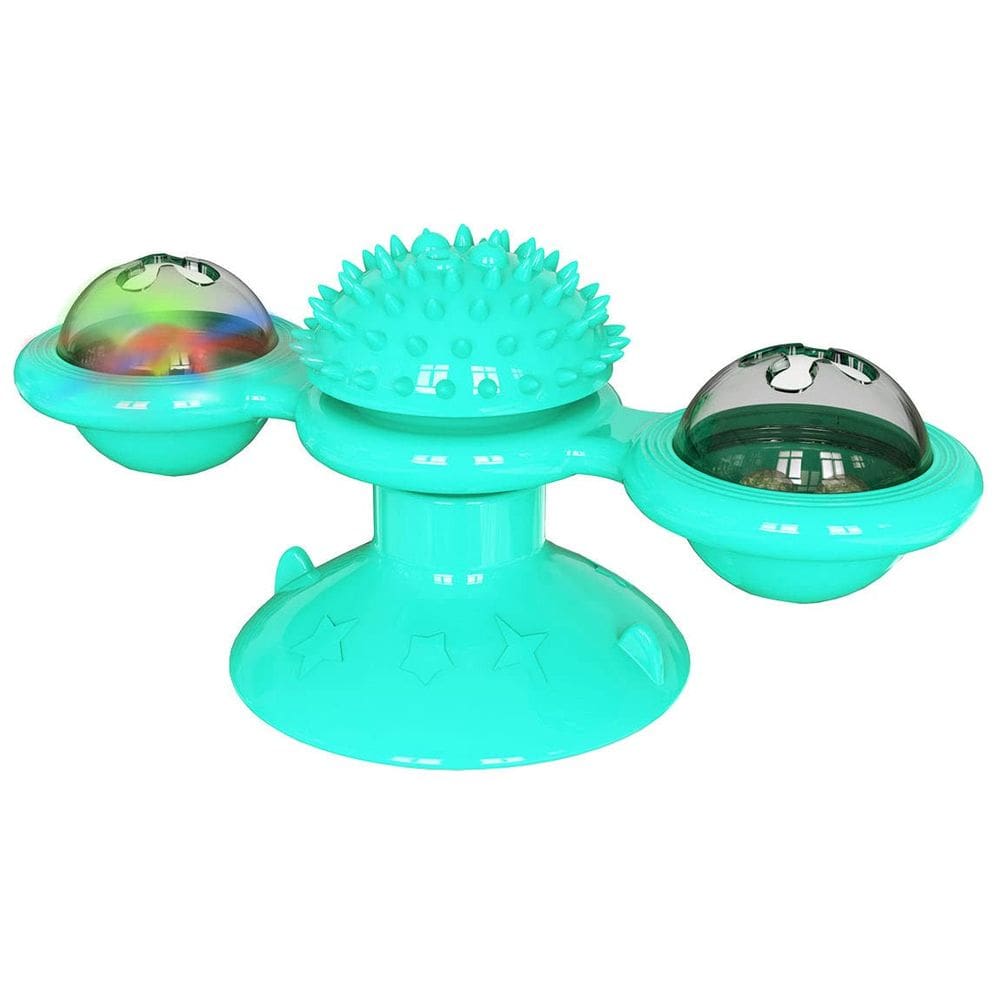 [ Pet Life ® `Molino de Viento` Juguete Interactivo para Gatos con Ventosa para Vidrio o Superficies, Giratorio con Pelota y Hierba Gatera ]