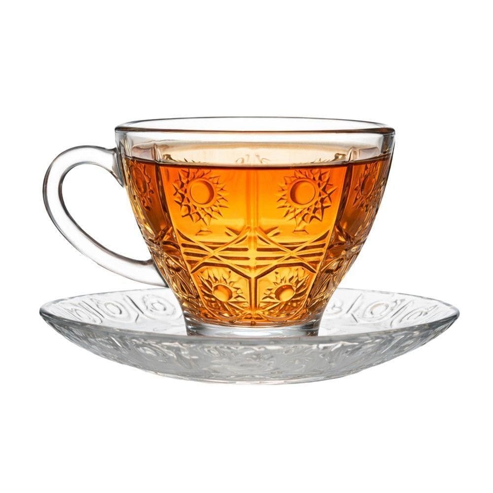 Xícara De Chá Vidro Transparente Com Pires Bohemia Café Relevo 220ml Em Casa Tem