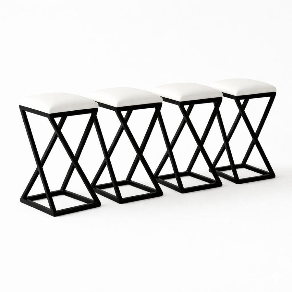 Kit 4 Banqueta Baixa Bancada 50 Cm Bar Cozinha Balcão Corino Branco