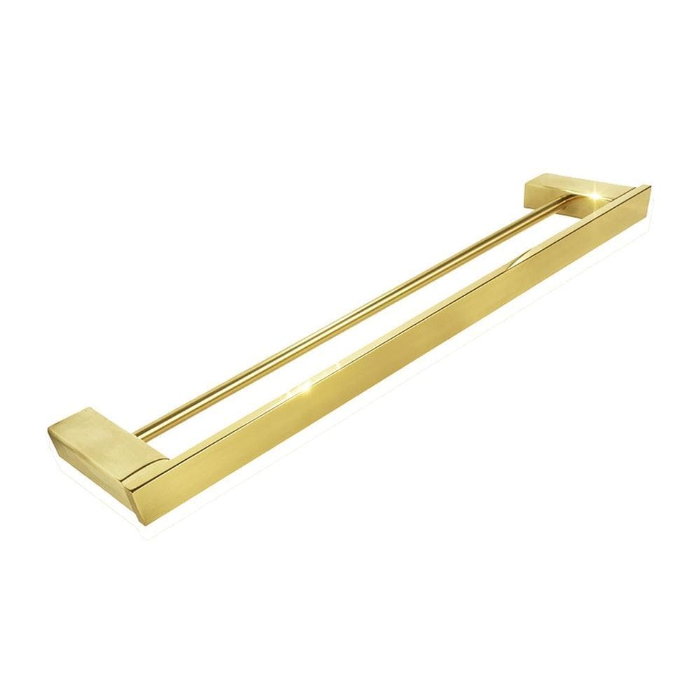Toalheiro De Banho Duplo Dourado Brilho Em Inox