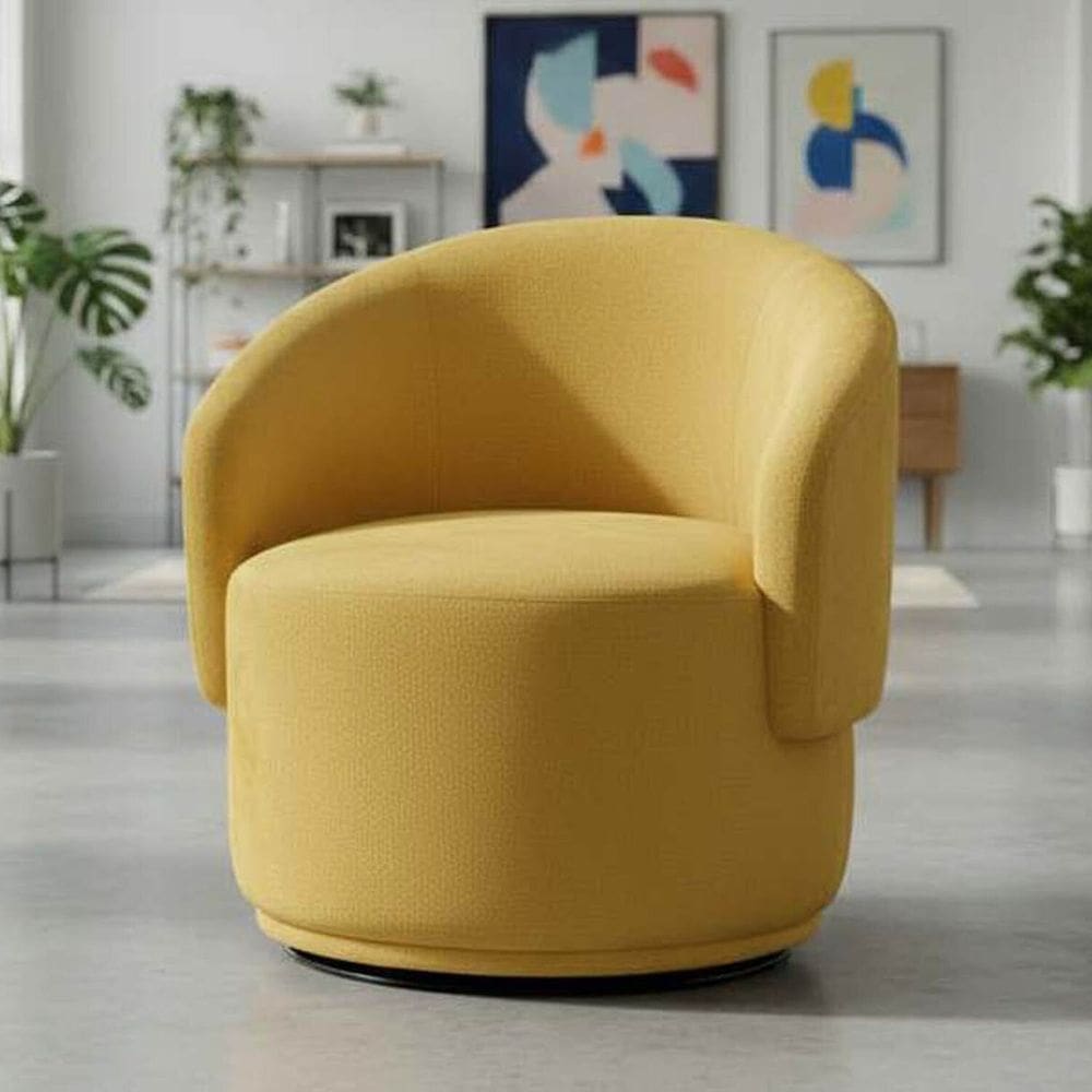 Poltrona Decorativa Giratória Sala de Estar Recepção Suede Jasmine Amarelo