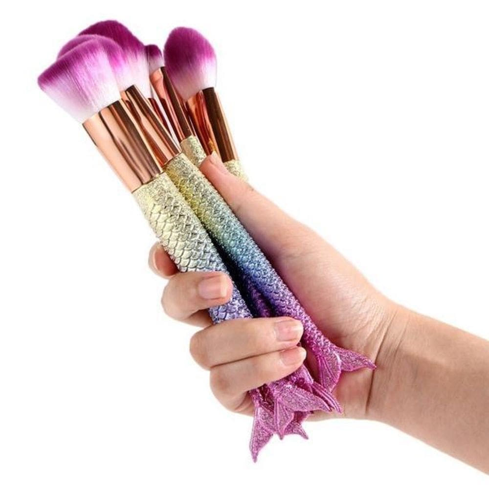 Kit 07 Pincéis De Maquiagem Sereia Calda De Peixe Profission