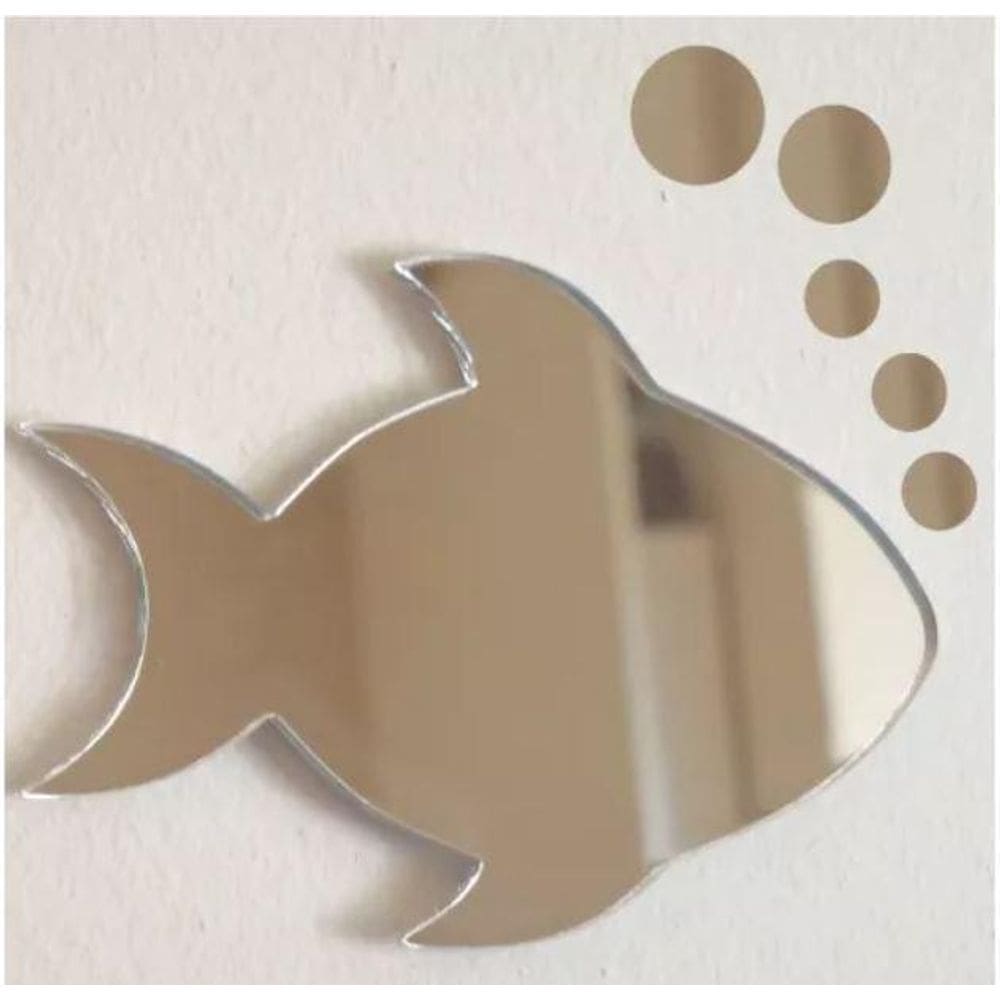 Espelho Decorativo Peixe Bolhas 50 Cm Banheiro Quarto 6Peças