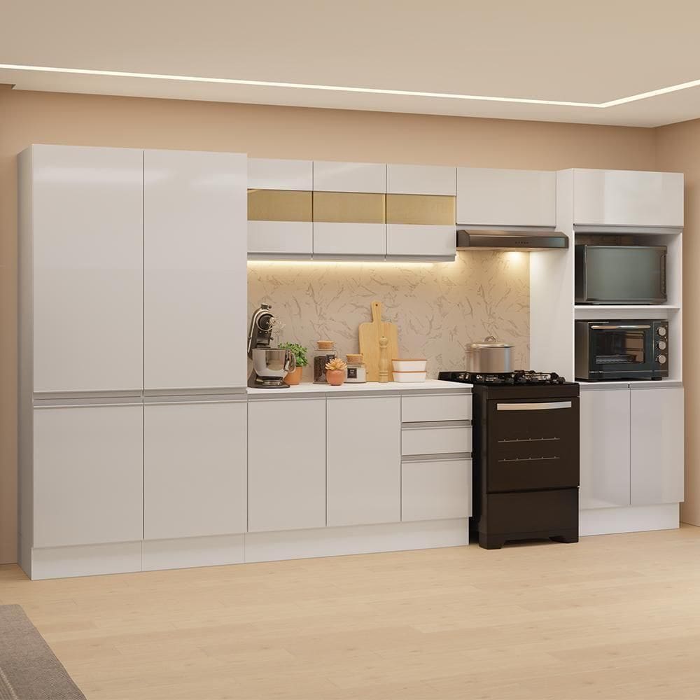 Armário De Cozinha Completa 100% Mdf 350cm Smart Branco Brilhante Madesa 01 Branco