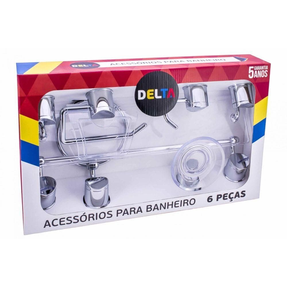 Kit De Banheiro Linha Delta 6 Peças Cromado Cristal