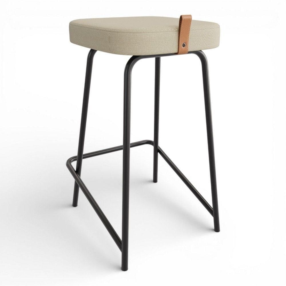 Banqueta Média Para Cozinha Vik Estofada Linho Bege - Desk Design