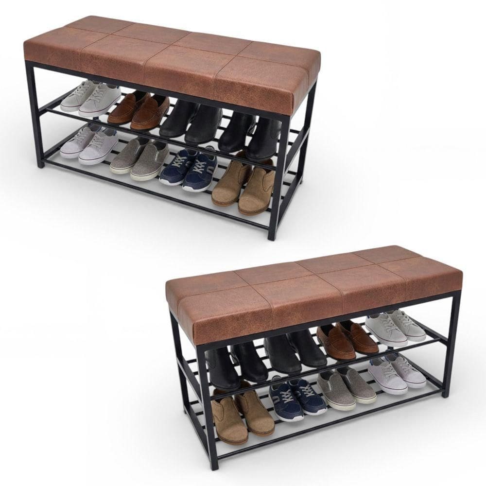 Kit 02 Sapateiras Calçadeira Puff Closet Zuri 85cm 02 Prateleiras New Dallas Whisky - Desk Design