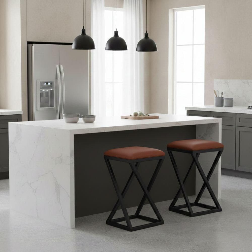 Kit 2 Banqueta Baixa Cozinha 50 Cm Balcão Bar Gourmet Corino Cor:marrom