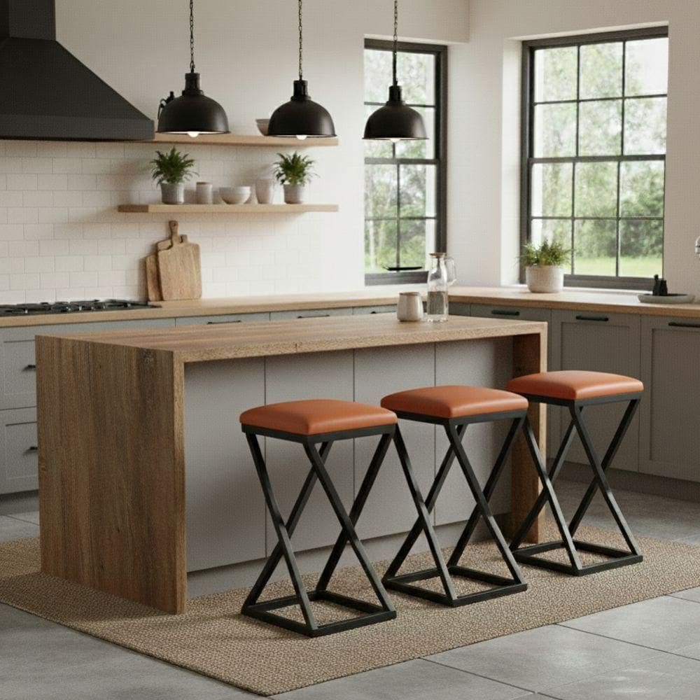 Kit 3 Banco Banqueta 80 Cm Alta Bancada Gourmet Bistrô Corino Cor:caramelo