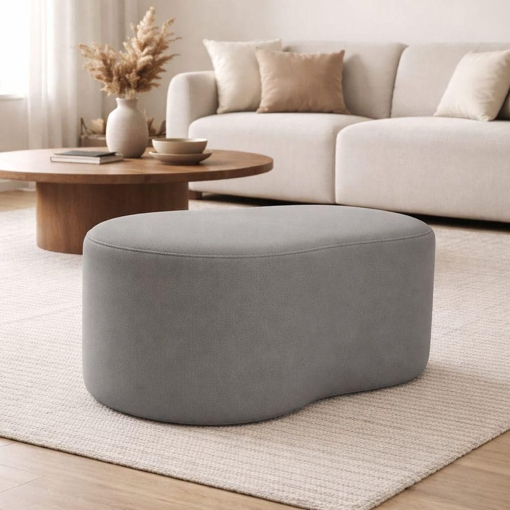 Puff Orgânico Curvo Feijão Sala Redondo Confortável Quarto Moderno Linho Cor:cinza