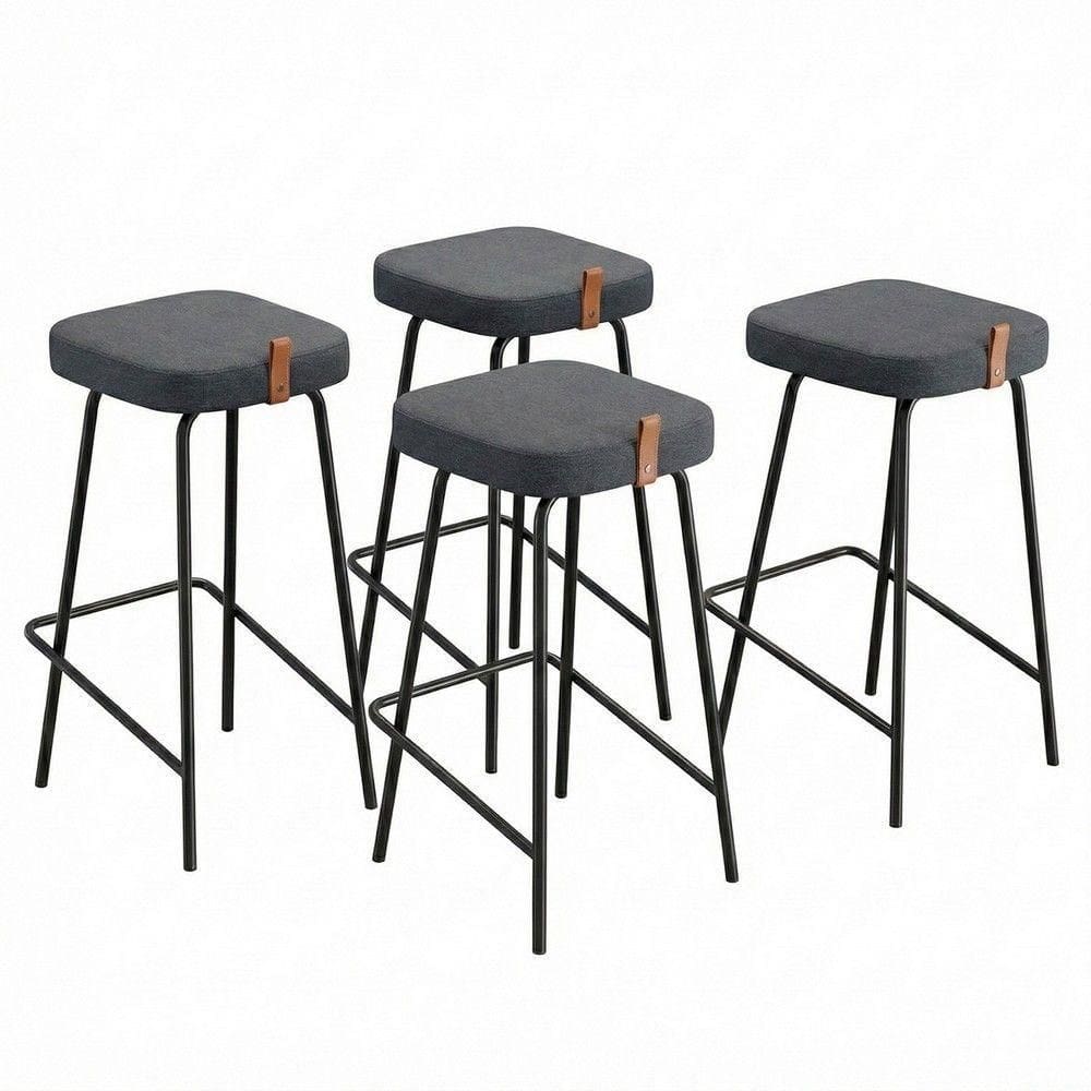 Kit 04 Banquetas Altas Cozinha E área Gourmet Vik Estofada Linho Grafite - Desk Design