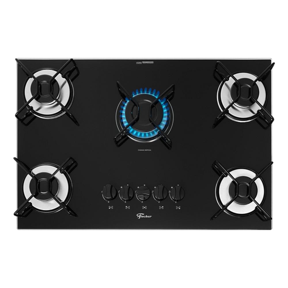 Cooktop 5 Bocas A Gas Vidro Preto Premium - Fischer