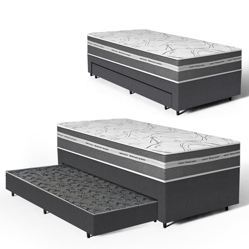 Cama Box com Colchão de Molas Ensacadas Luve + Auxiliar de Espuma Unique Solteiro 88cm