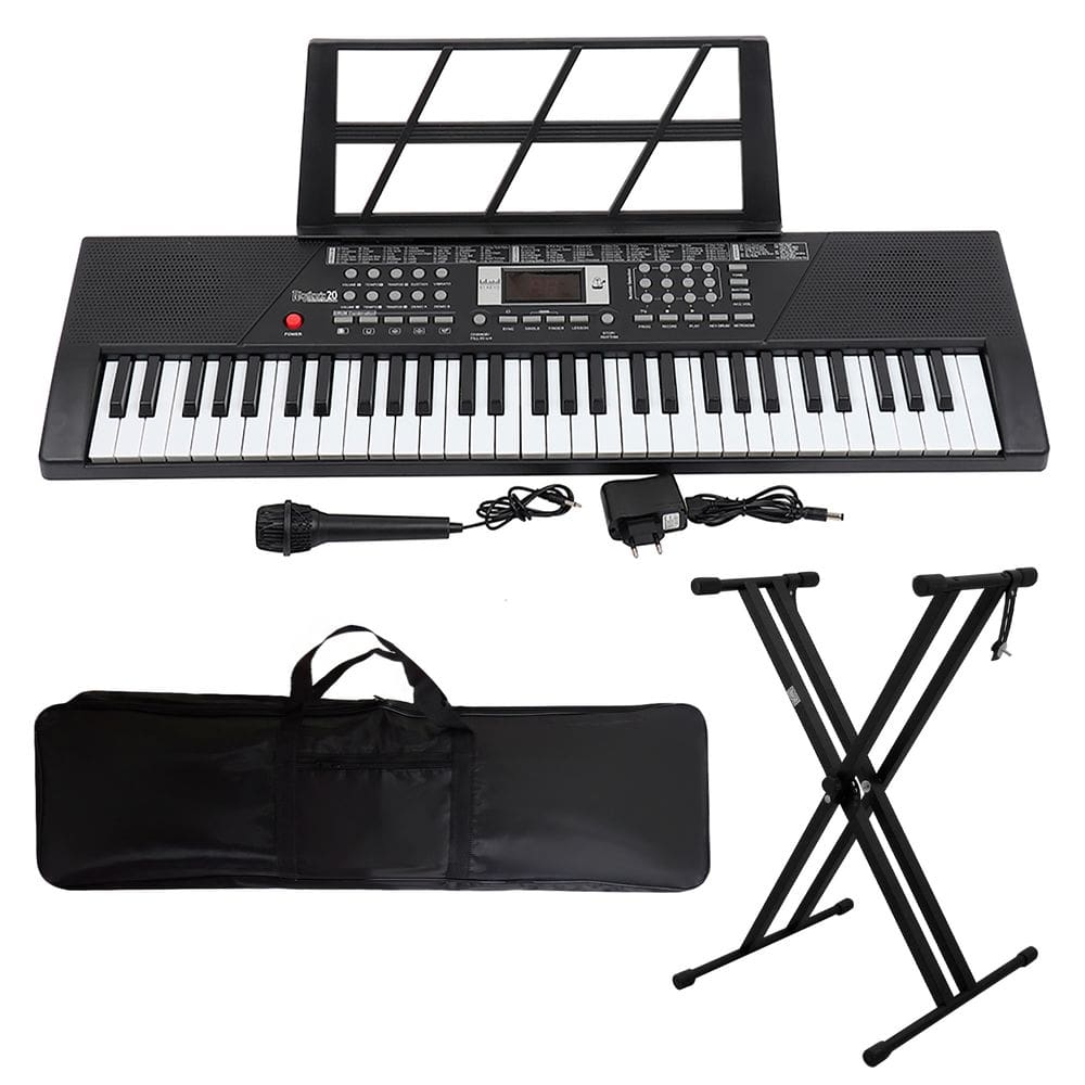 Kit Teclado Musical 61 Teclas Estudante Iniciante Rhythmic 20 + Capa e Suporte em X