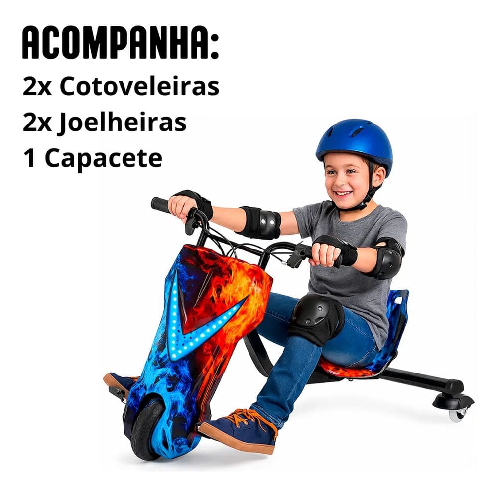 Triciclo Elétrico Com Led 3 Rodas Street Drift 150w gelo e fogo