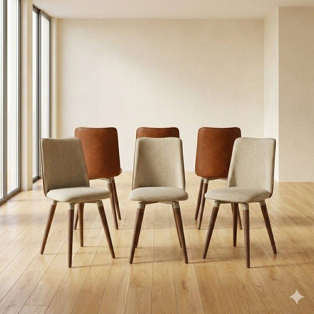 Kit 6 Cadeiras Giratórias Madeira Maciça Dakota Natural/Champanhe