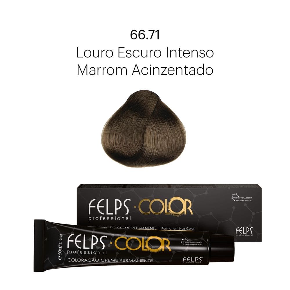 Coloração Profissional  Felps Color Louro Escuro Intenso Marrom Acinzentado 66.71 - 60g