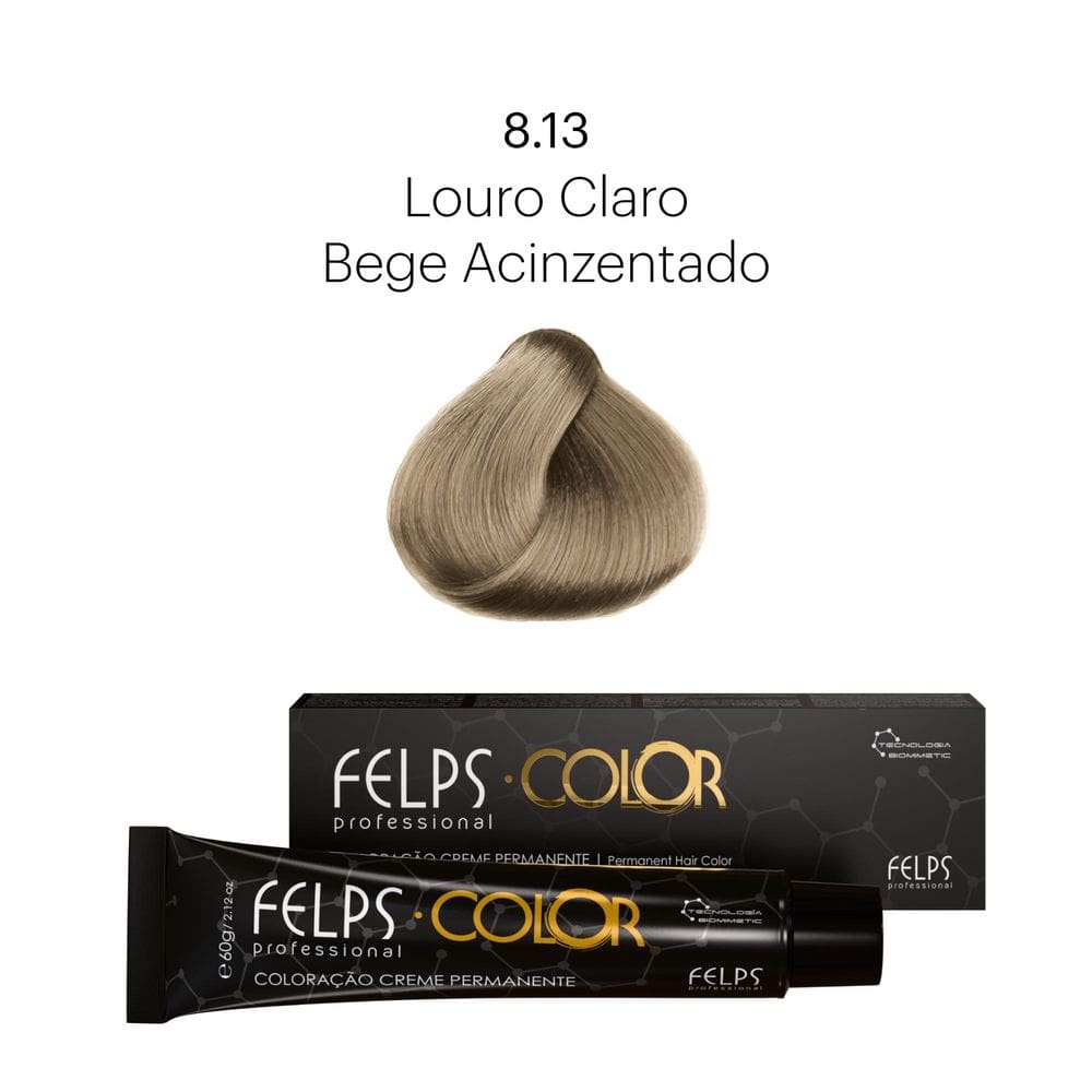 Coloração Profissional  Felps Color Louro Claro Bege Acinzentado 8.13 - 60g