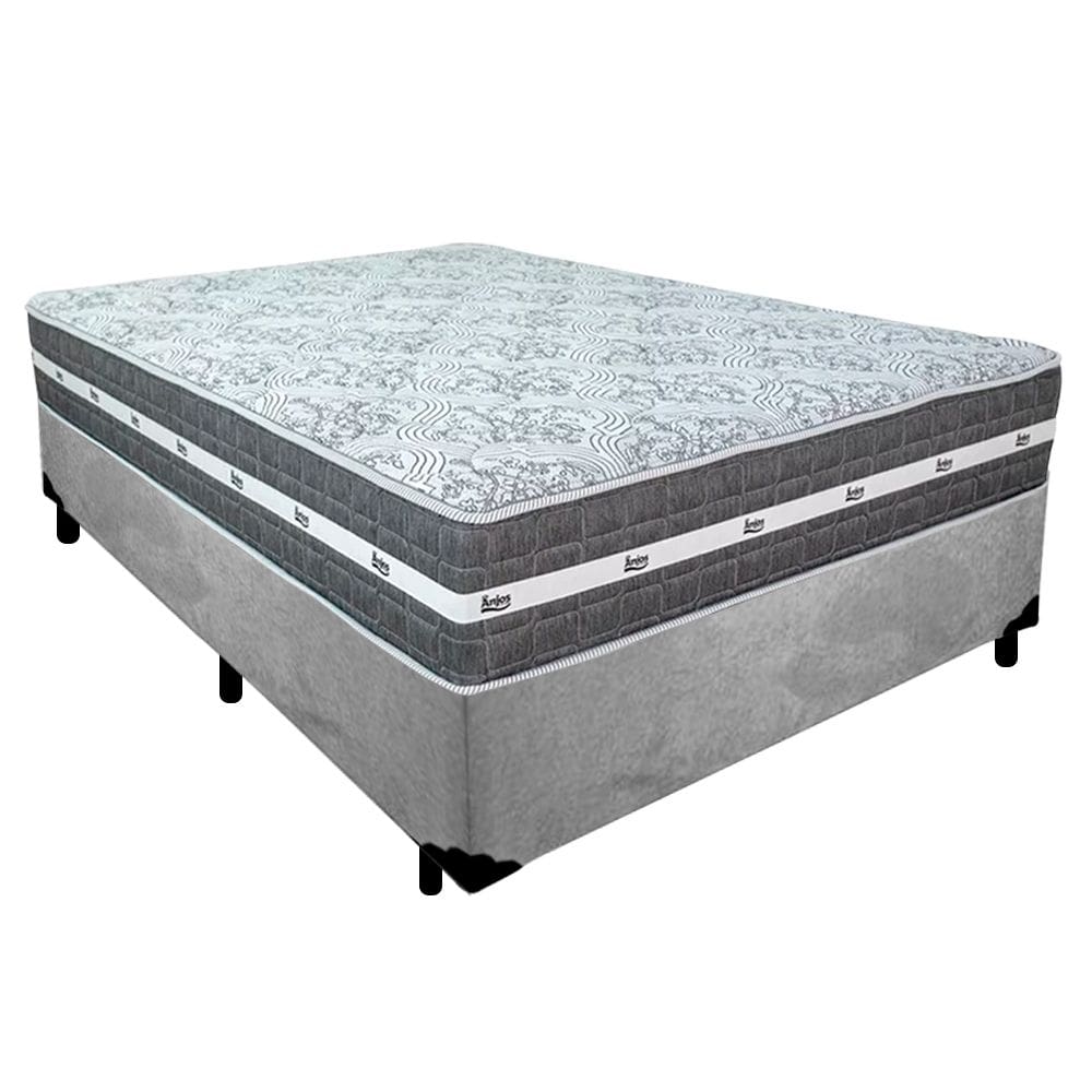 Cama Box Casal Suede + Colchão Anjos Black Graphite Molas Ensacadas 138x188x64cm