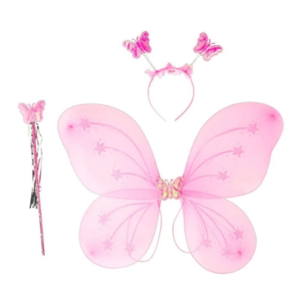 Kit Fantasia Infantil de Fada com Asa de Borboleta, Tiara e Varinha Carnaval Festas