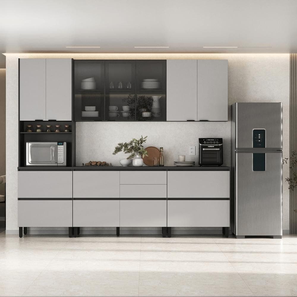 Cozinha Completa Itatiaia Lumina 270cm Em Madeira MDF Grafite-fendi
