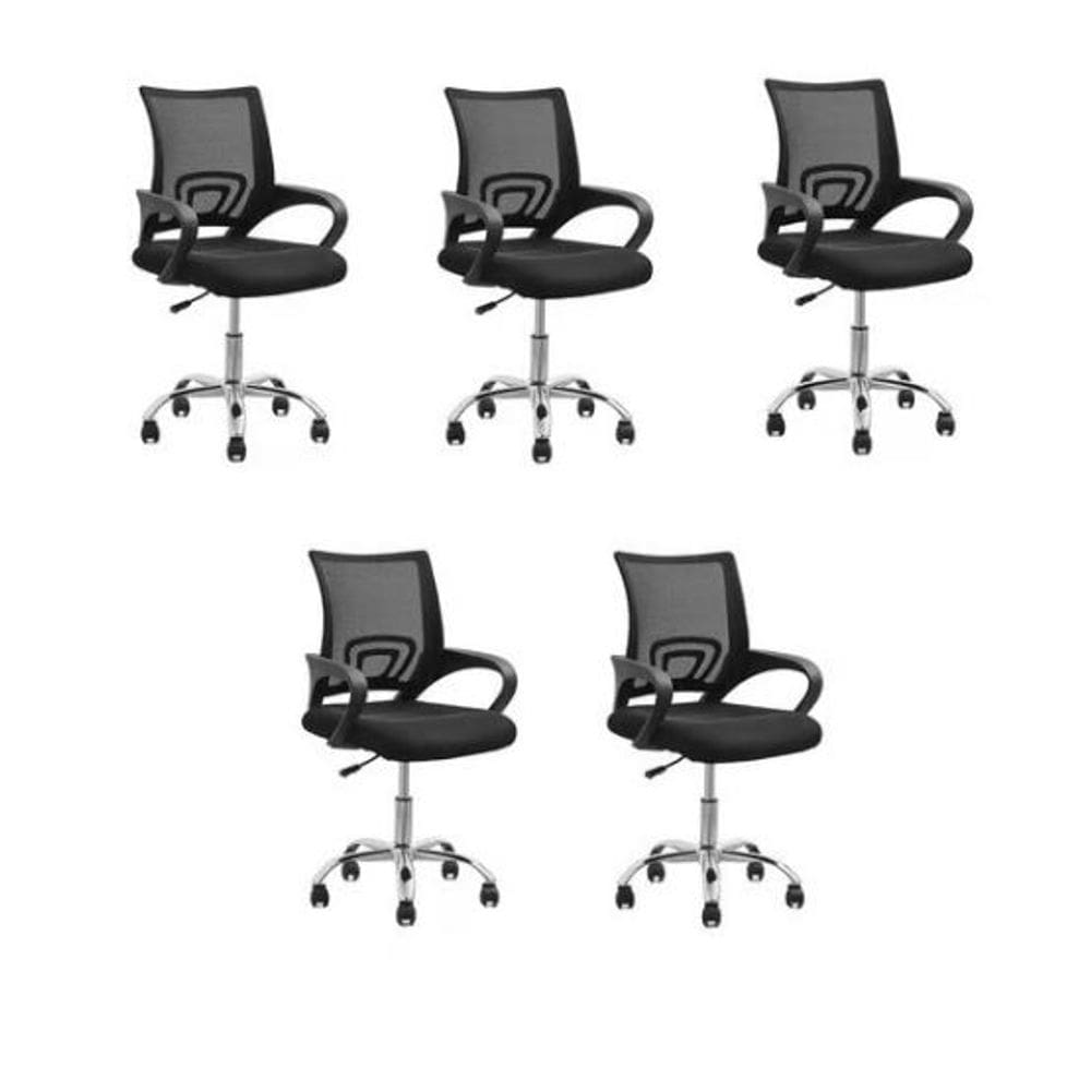 Conjunto 5 Cadeiras Confortavel Para Trabalhar Escritório Diretor Secretaria Clinica - Preto