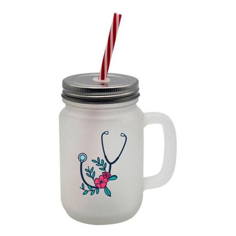 Caneca Com Canudo Mason Jars Jarra Medicina Médica
