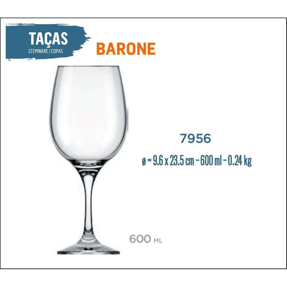 06 Taças Barone 600Ml - Vinho Tinto Rosé Branco Água