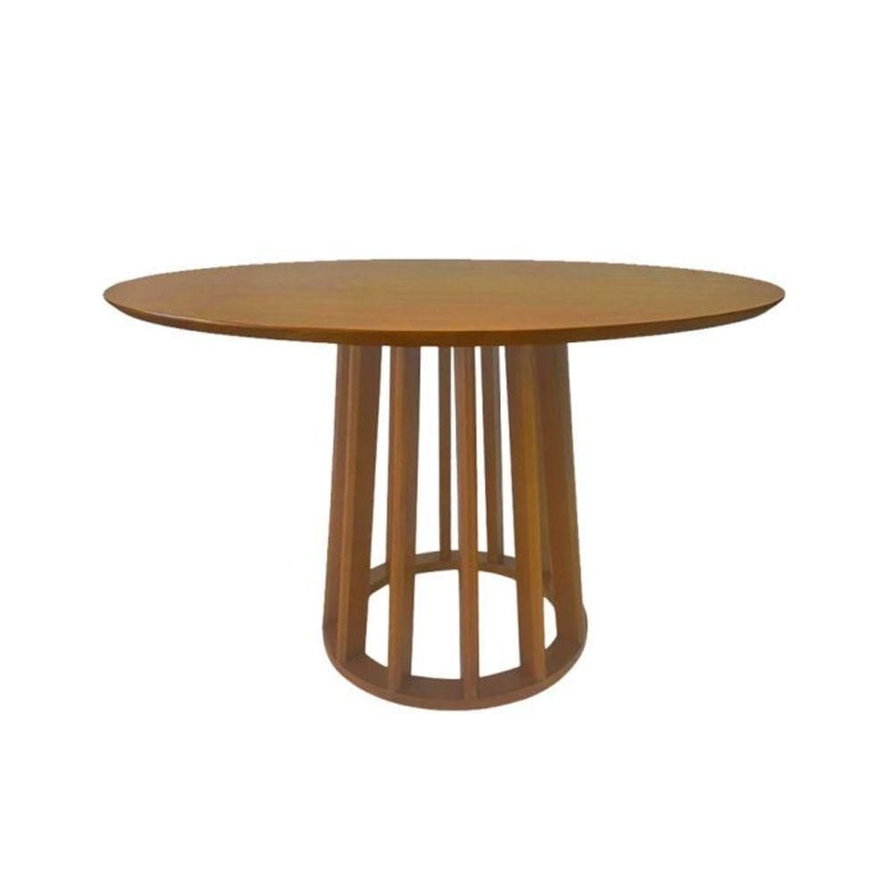 Mesa De Jantar Redonda Em Madeira 130x130cm Base Cone Palito Cerejeira