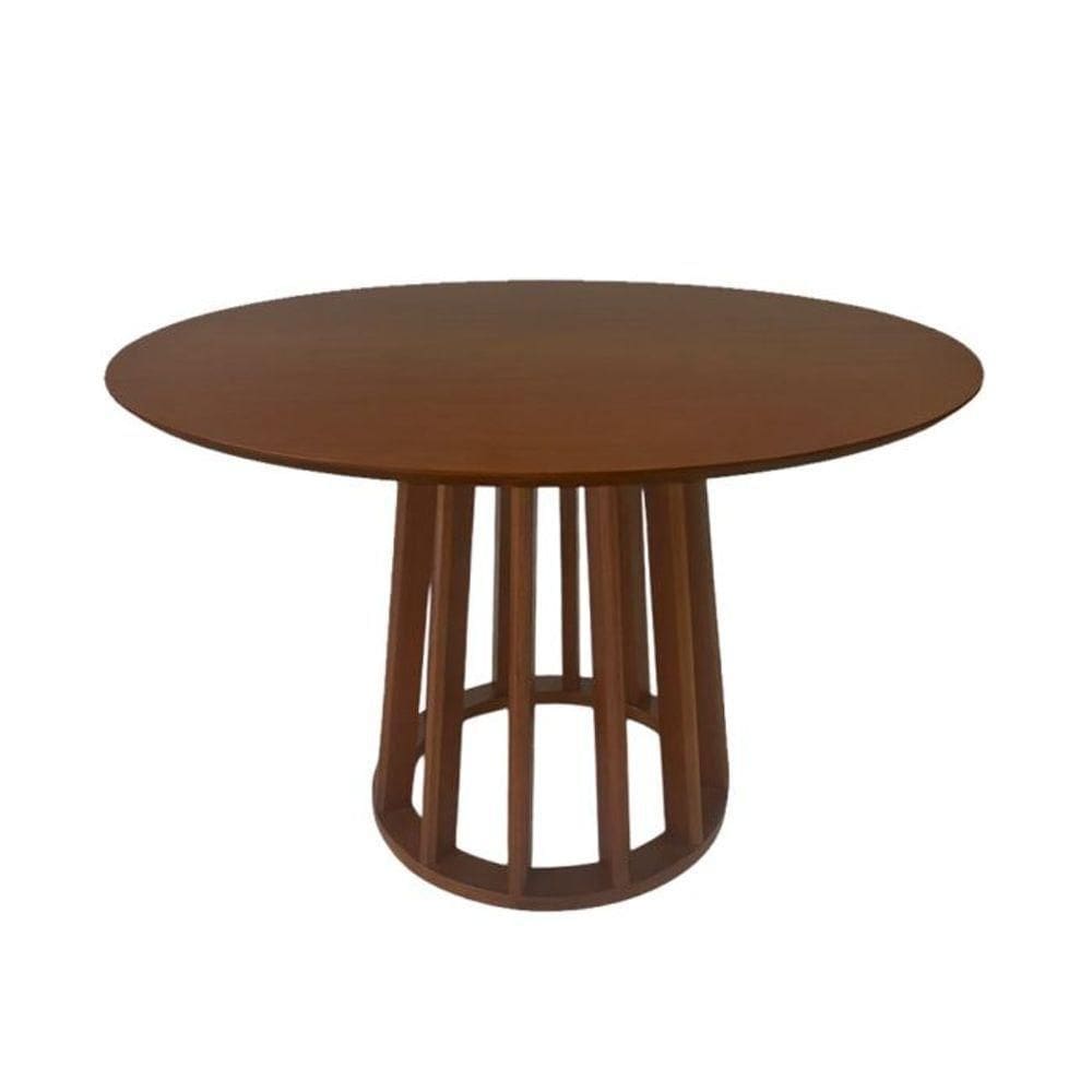Mesa De Jantar Redonda Em Madeira 130x130cm Base Cone Palito nogueira