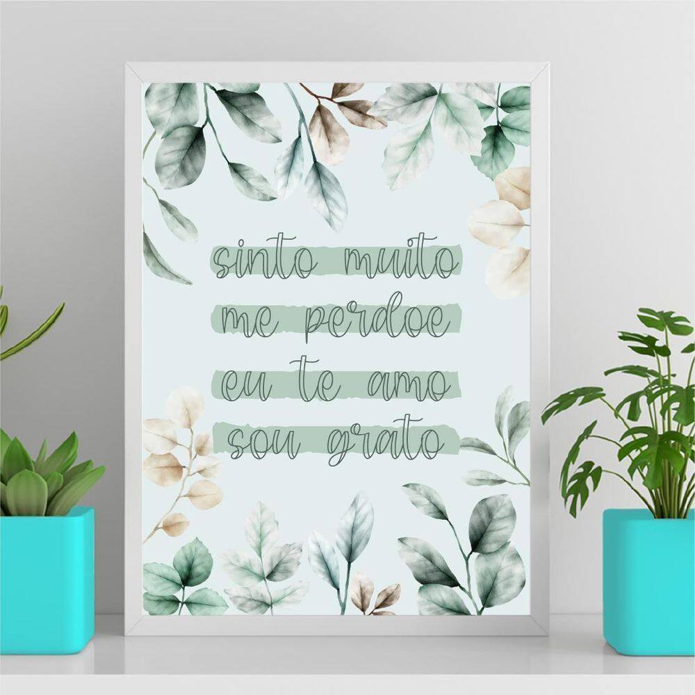 Quadro Sinto Muito Me Perdoe- Folhas 45X34CmVidro Branca