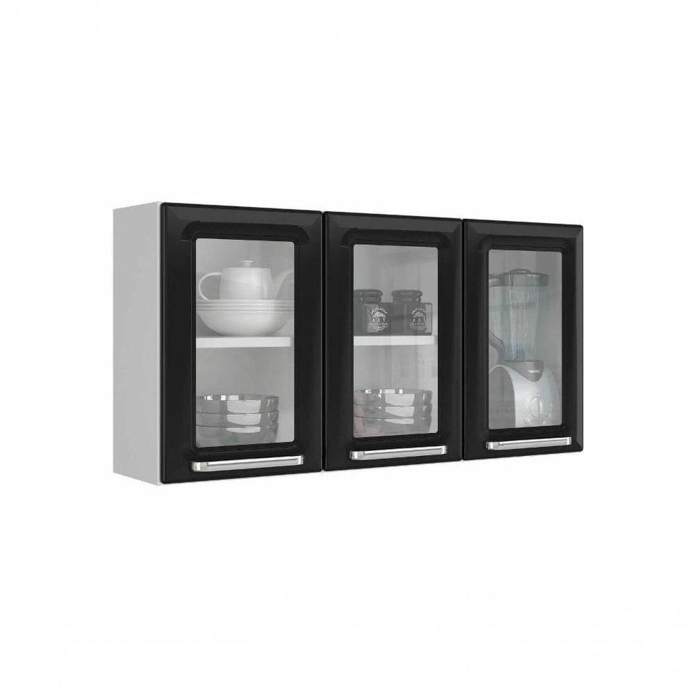 Armario Aéreo Com Vidro Cozinhas Itatiaia Luce - 3 Portas - Preto