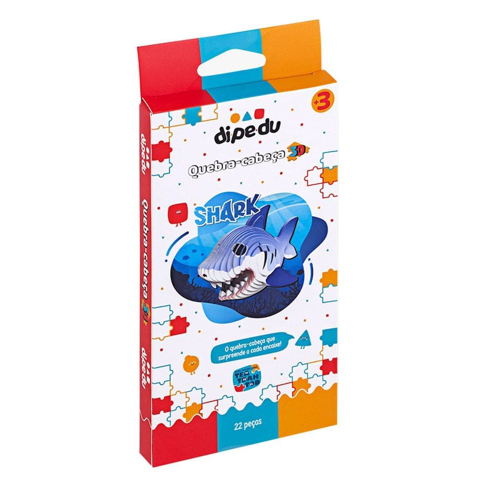 Quebra Cabeça 3D Shark Tubarão Dipe Du 3+ Anos 22 Peças