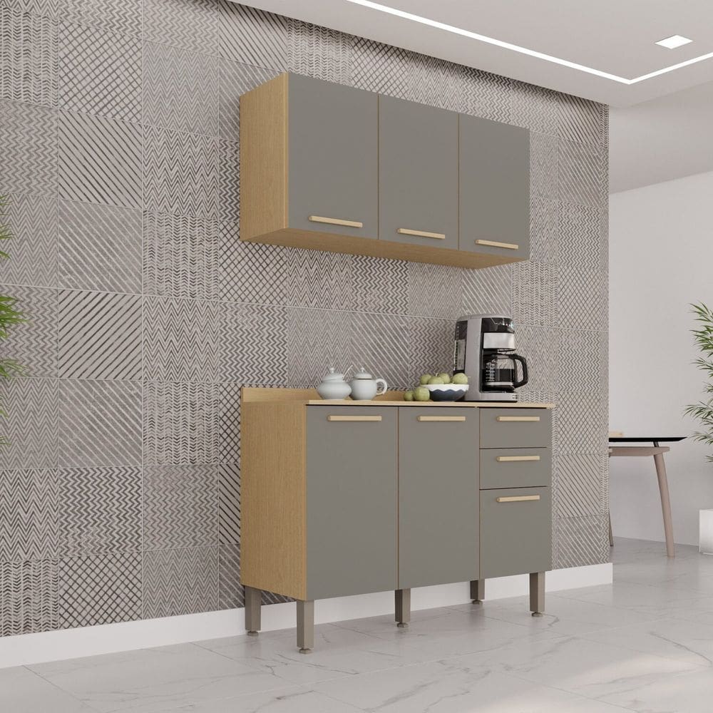 Cozinha Compacta 2 Peças 6 Portas 2 Gavetas Bella Jequitibá/Granizo