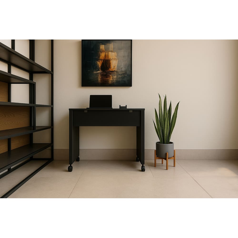 Mesa Escrivaninha Para Escritório Estudos Multiuso Dobrável Home Office MDF Cor Preto