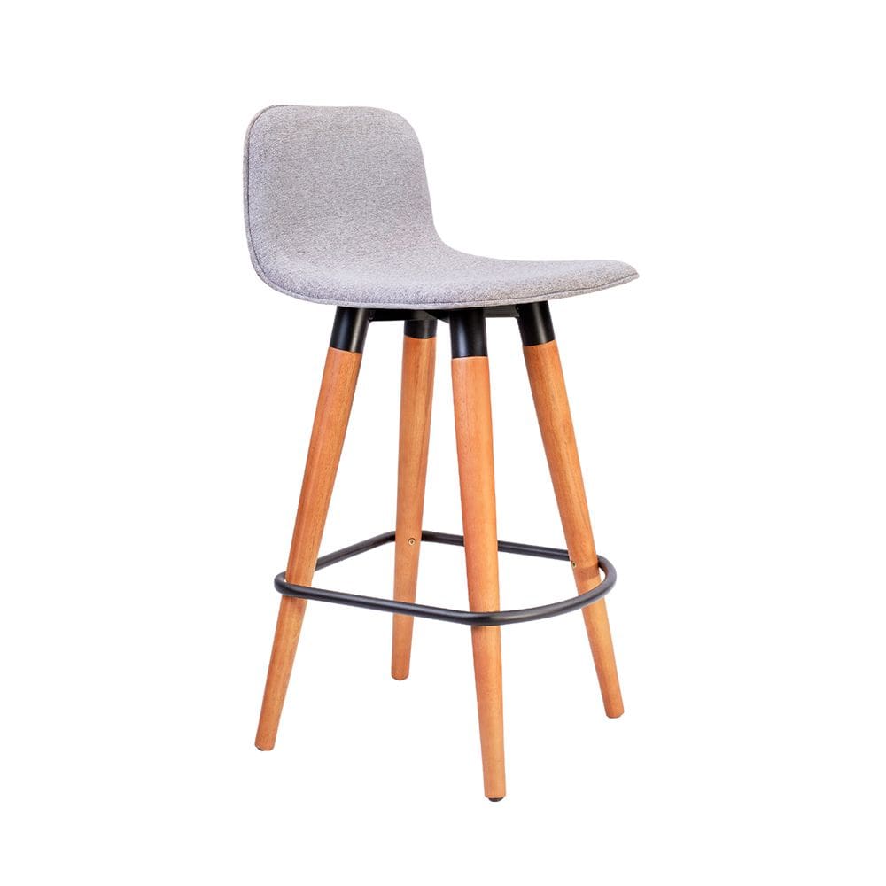 Banqueta Baixa Linea Aço Preto para Cozinha Balcao Ilha Gourmet Design Moderno - Cinza Assento