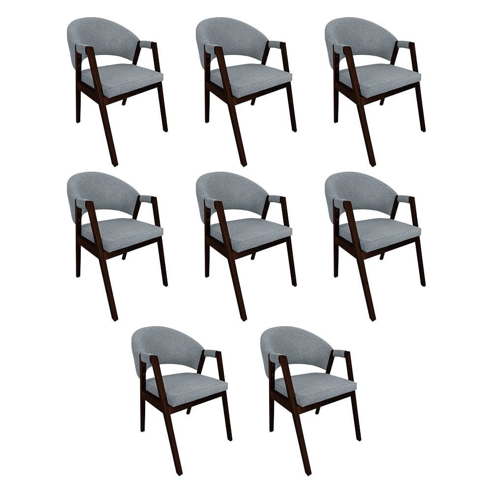 Kit 8 Cadeiras Linho Helen Premium para Mesa de Jantar Área Gourmet em Madeira Maciça - Cinza