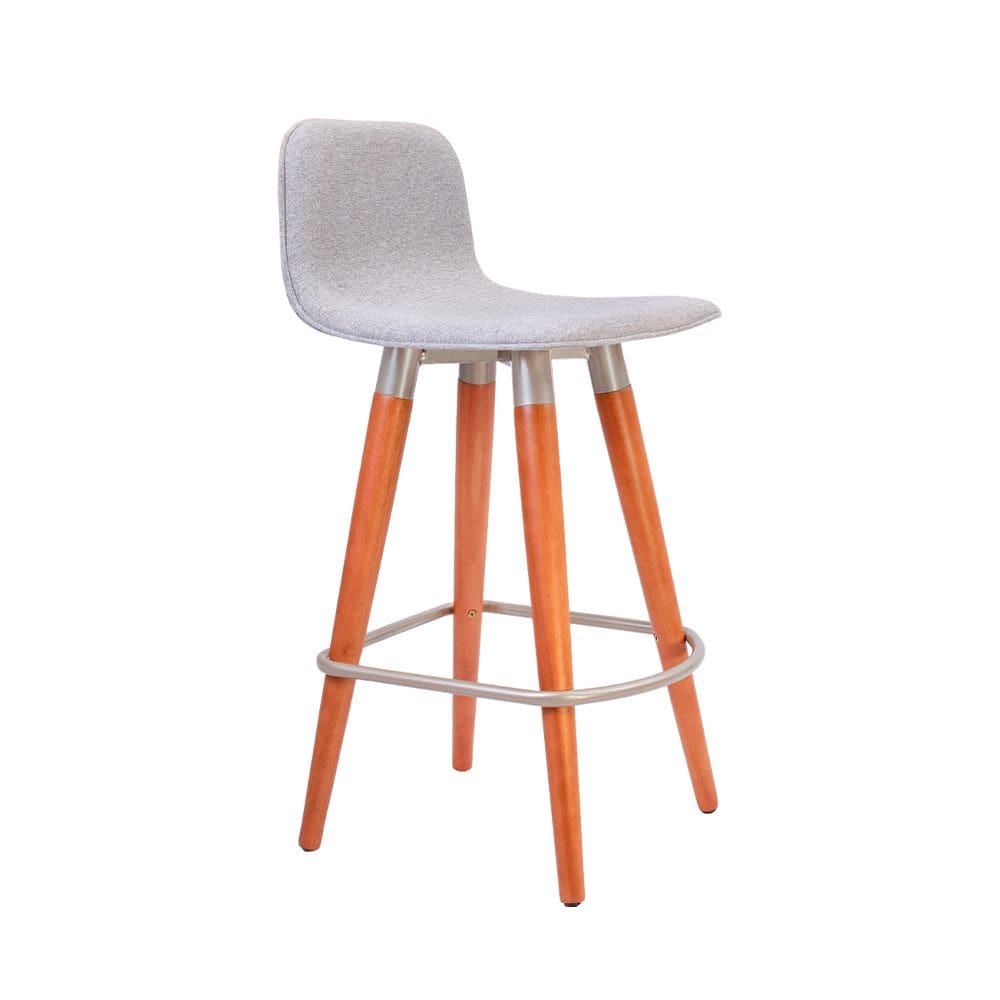 Banqueta Baixa Linea Aço Champanhe para Cozinha Balcao Ilha Gourmet Design Moderno - Cinza Assento