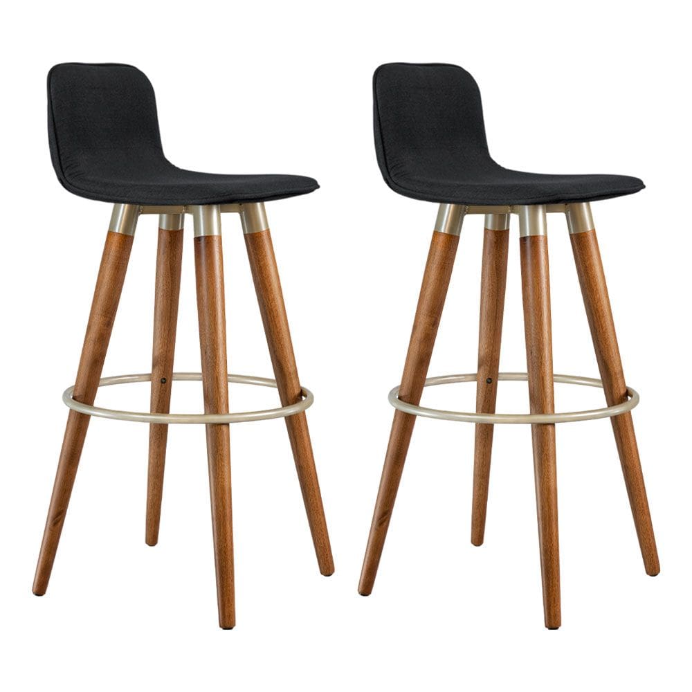 Kit 2 Banquetas Altas Versatil Luxo Aço Champanhe Base Carvalho para Cozinha Ilha - Preto Linho