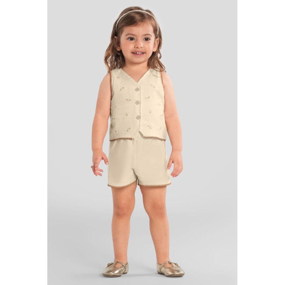 Conjunto infantil menina colete bordado Mundi
