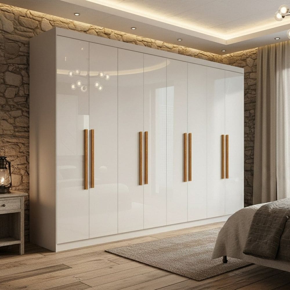 Guarda-roupa 8 Portas com Puxador Mdf 50cm Albert Branco