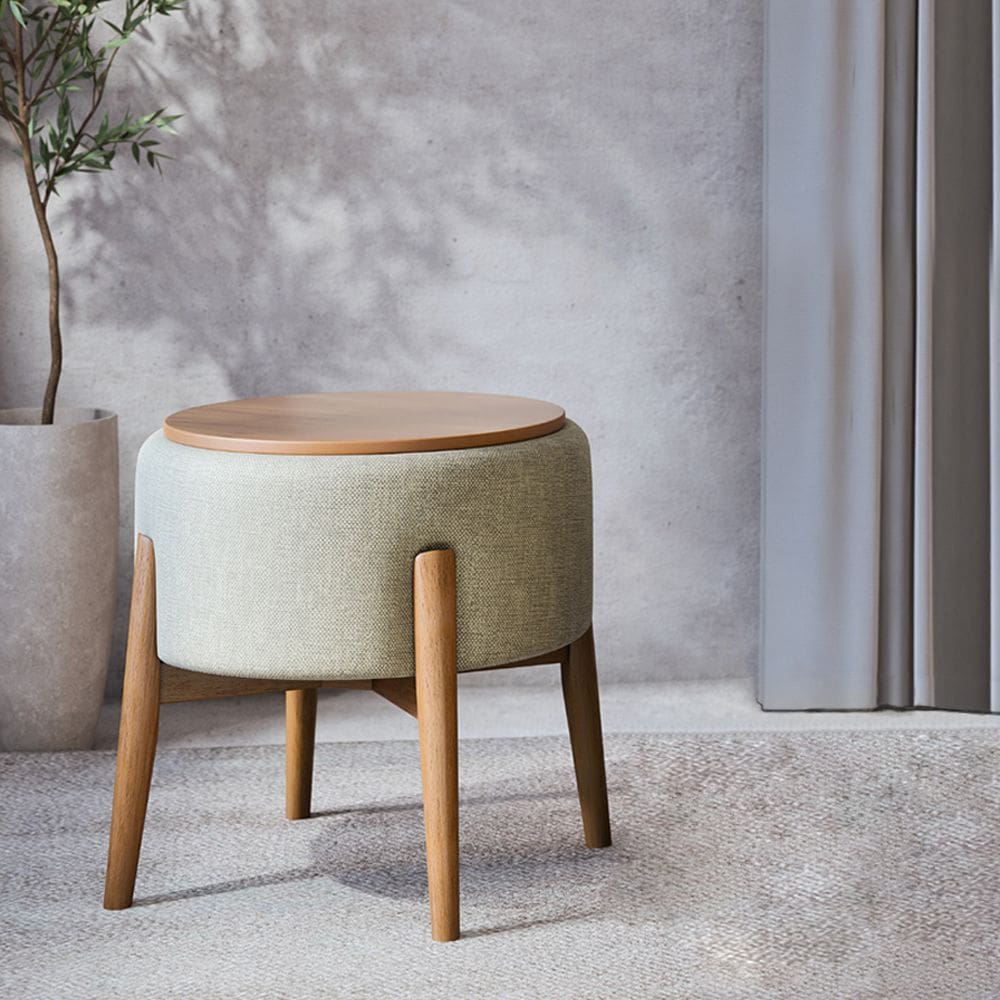 Puff Dual 2 em 1 Vira Mesa Lateral Banco Apoio Sala Estar Sala Tv Varanda Decoração - Cinza Linho